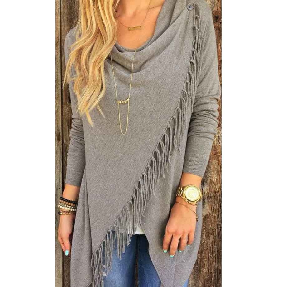 fringe front drape sweater