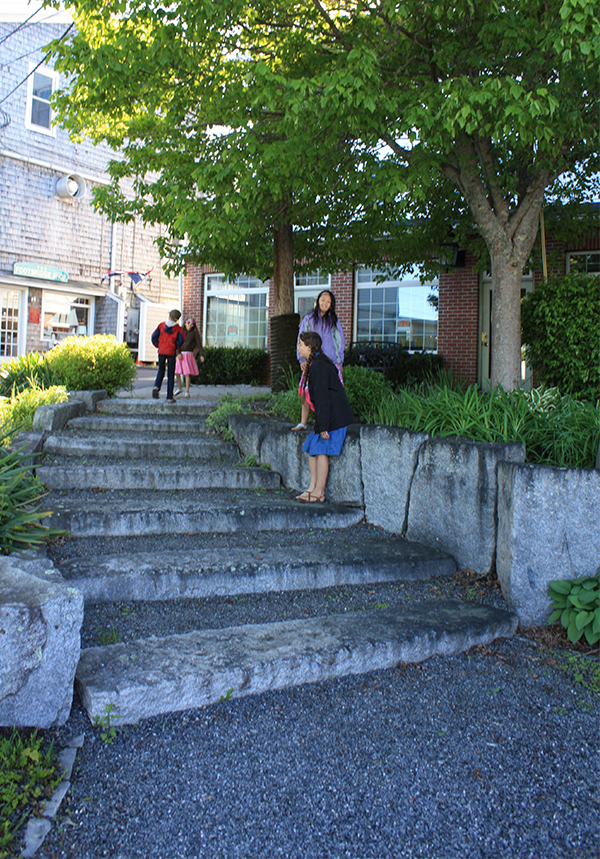 children on outdoor steps